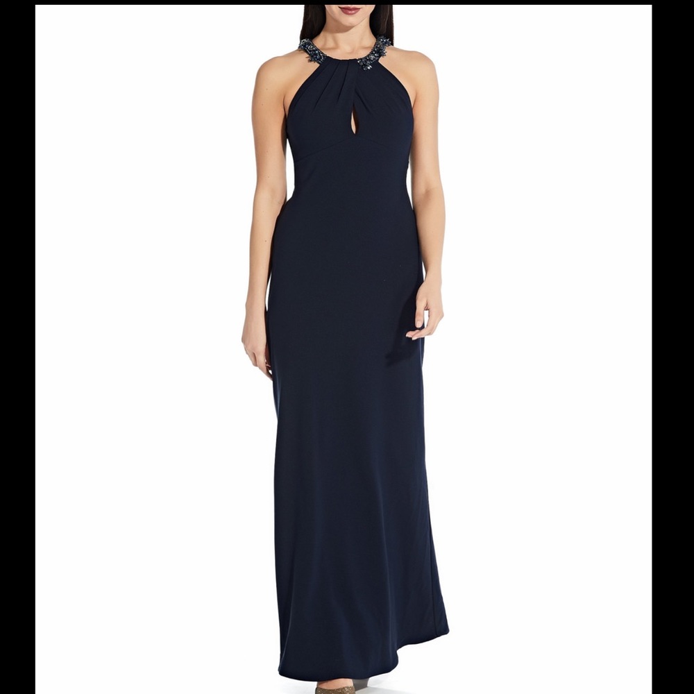 Adrianna Papell halter style formal gown, size 8, navy blue